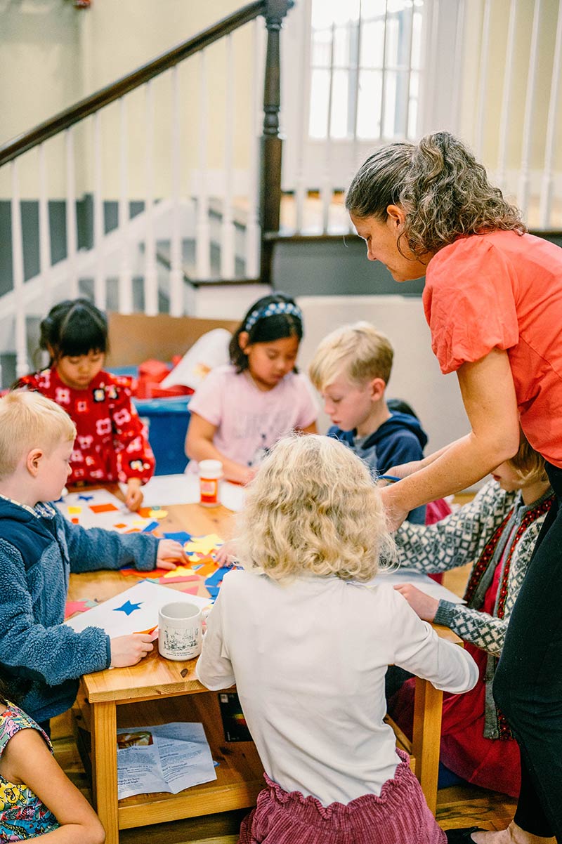 Teacher and children